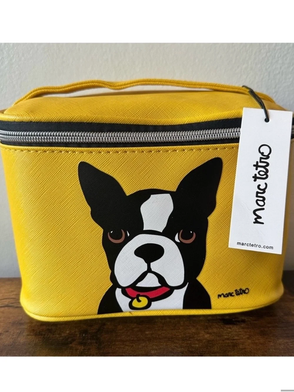 Marc Tetro Boston Terrier Yellow Cosmetic Bag, 8.5x5.5x5, NWT